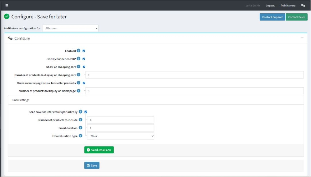 Save for later plugin configure page